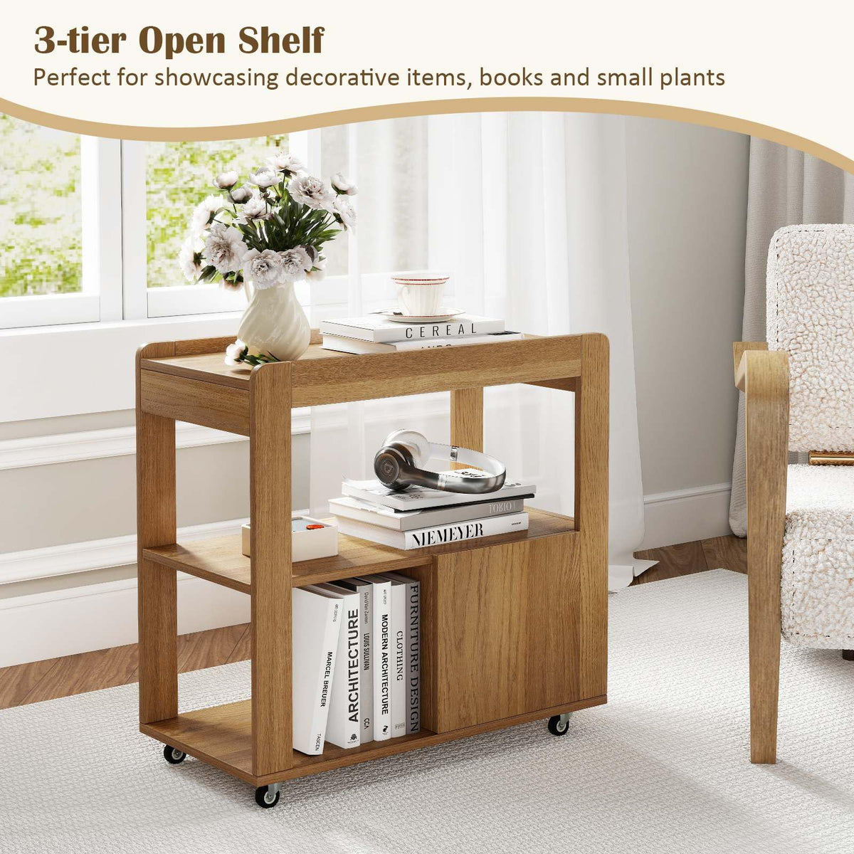 2-Drawer Sofa Side Table with Open Shelves, Modern Narrow End Table