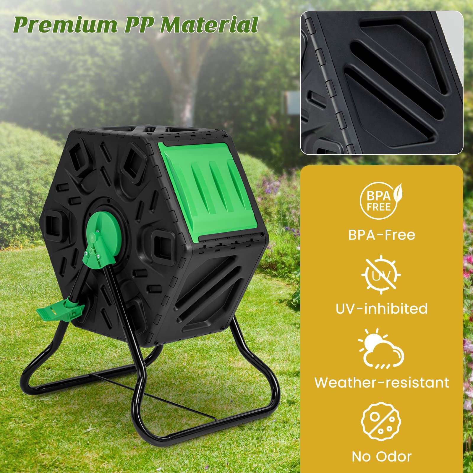 Single Chamber Compost Tumbler, 65 L Compact Tumbling Composter w/Sliding Door
