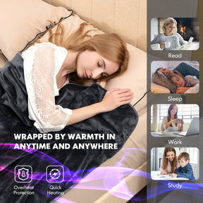 Electric Heated Blanket Throw, Double-Sided Fleece Soft Fast Heating Blanket w/9 Heat Settings, 9 Hours Timing Function