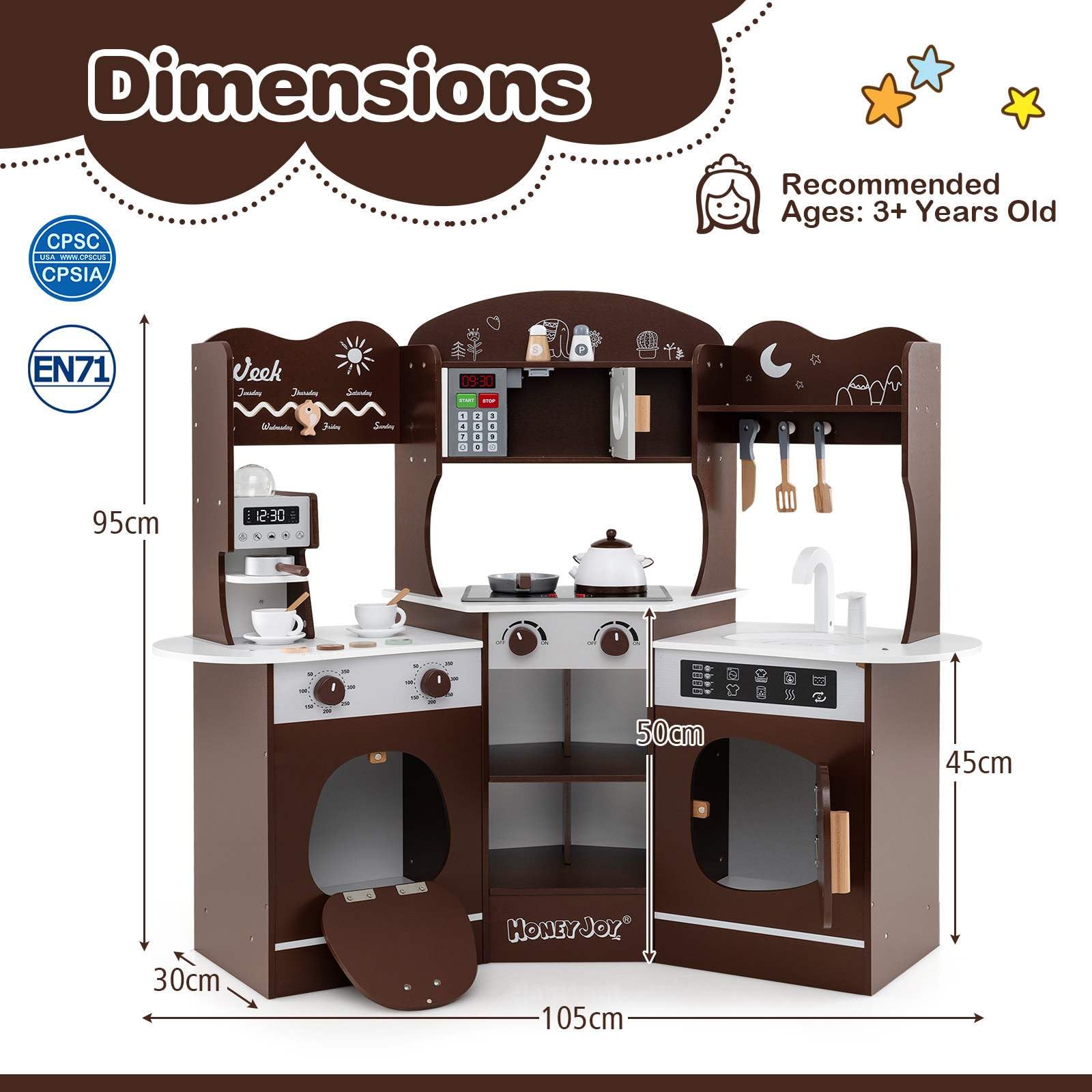 Corner Wooden Play Kitchen with Lights Sounds and Accessories