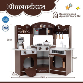Corner Wooden Play Kitchen with Lights Sounds and Accessories