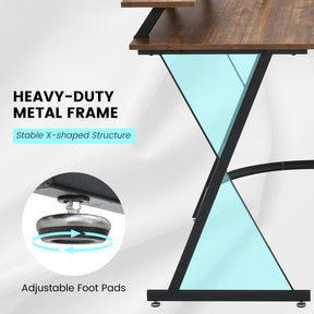 L-Shaped Computer Desk with Power Outlet, 130 cm Corner Computer Workstation with Monitor Stand
