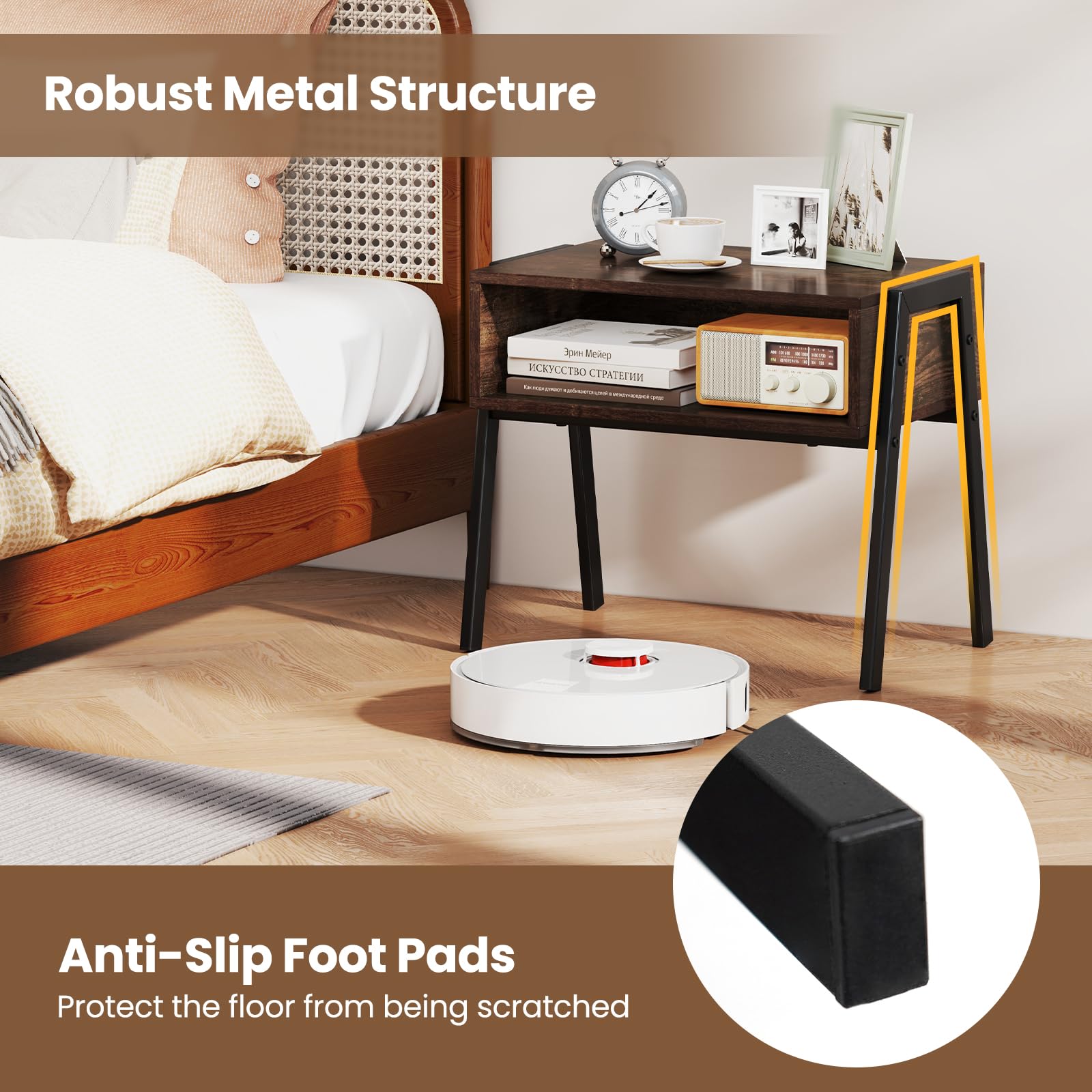 Nightstand Set of 2, Stackable End Tables with Storage Compartment