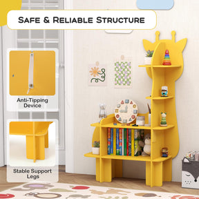 HONEY JOY Giraffe Bookcase for Kids, 4-Tier Toy Storage Organizer with Open Storage Shelves