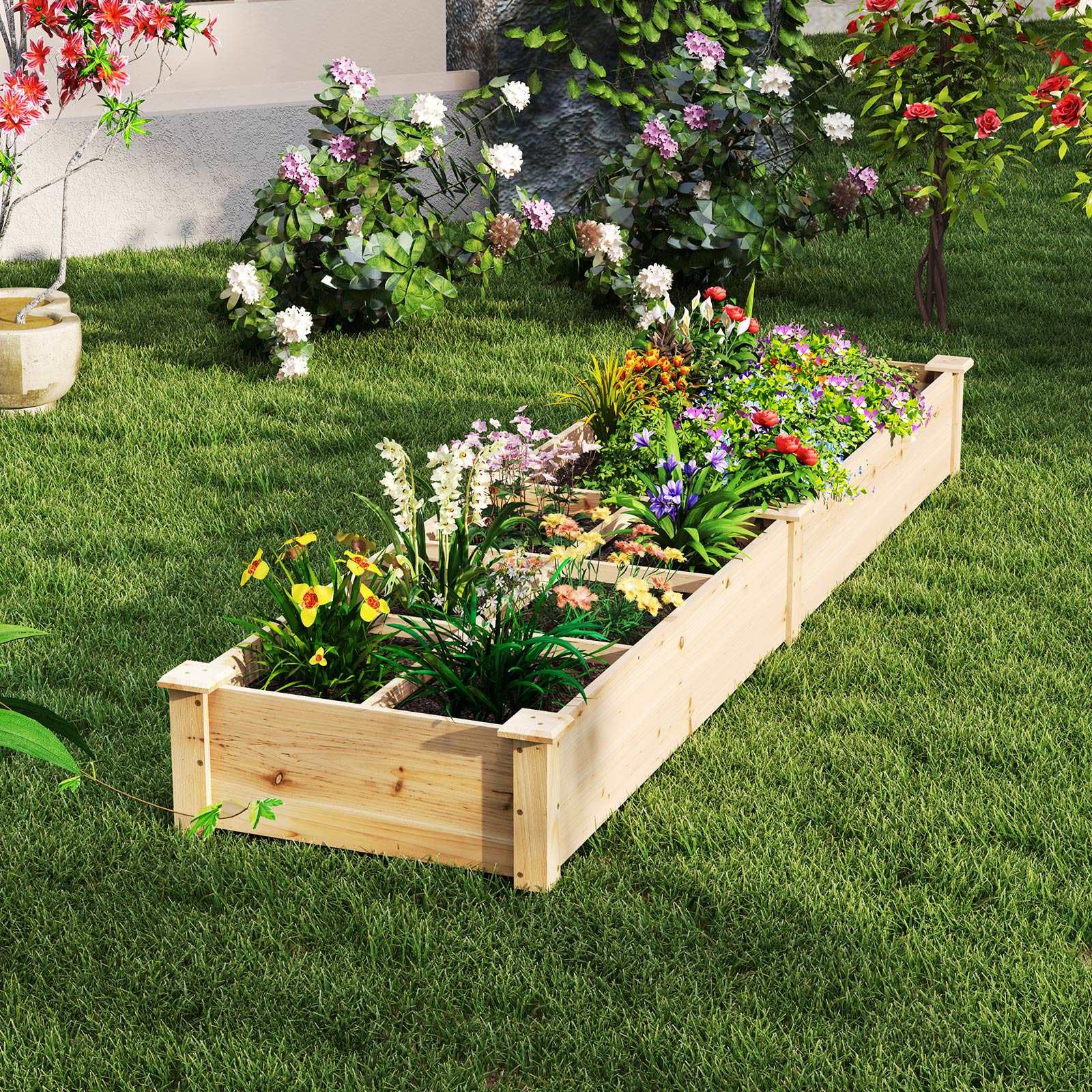 Wooden Raised Garden Bed with 2 Planter Boxes and Dividers