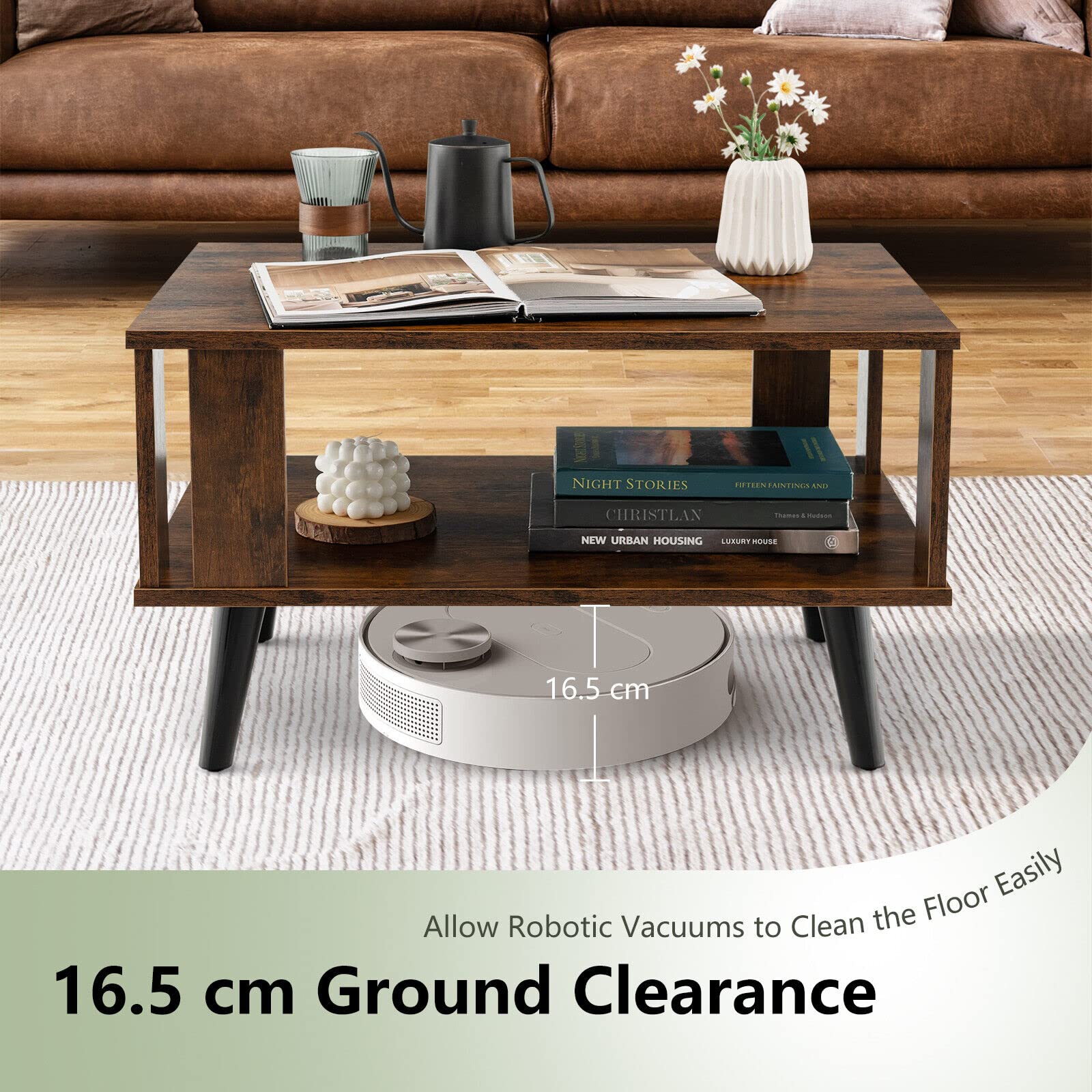 Giantex Coffee Table with Storage Shelf, 2-Tier Tea Table w/Supportive Legs