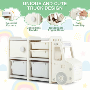 HONEY JOY Kids Toy Storage Organiser with 2 Large Bins, Pull-Out Drawers, Cabinet, Front Store Space