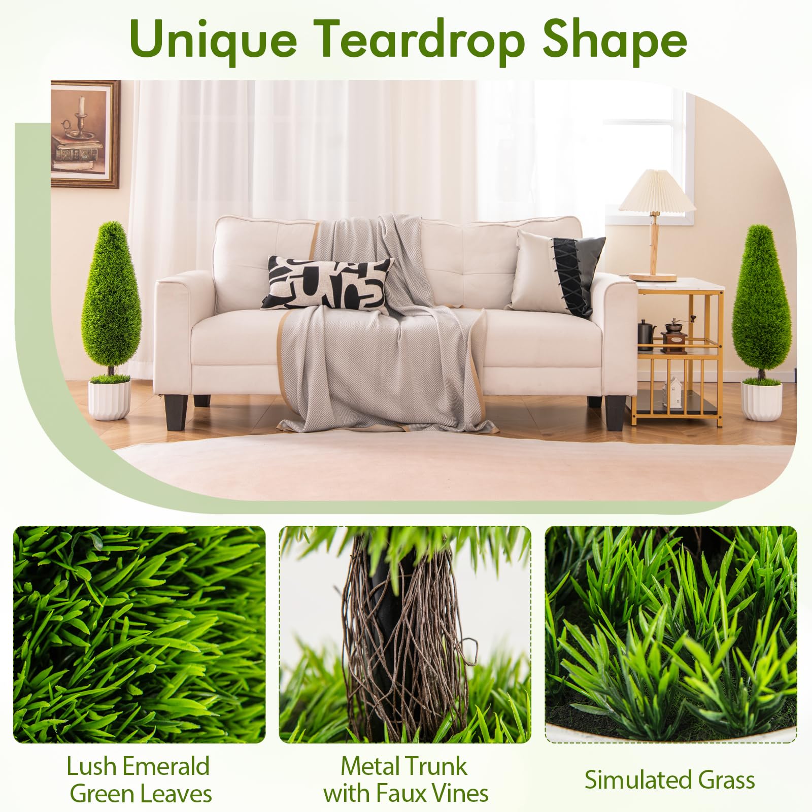 90cm Artificial Cedar Teardrop Shaped Bush Potted Topiary Plant for Home 2 Pack