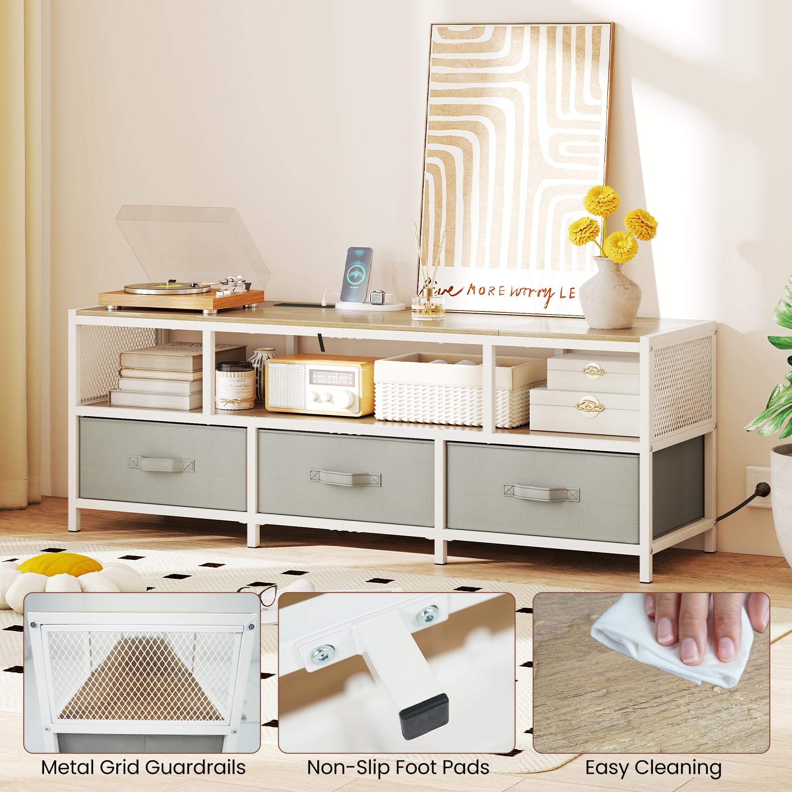 3-Tier Media Entertain Center with Power Outlets USB Charging