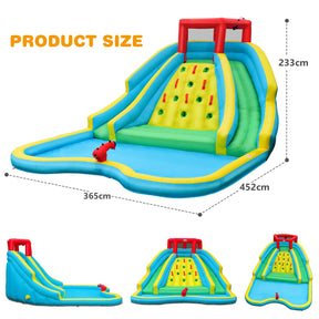 Inflatable Water Slide, 452 x 365 x 233CM Giant Water Park for Kids w/Double Long Slides, Climbing Wall