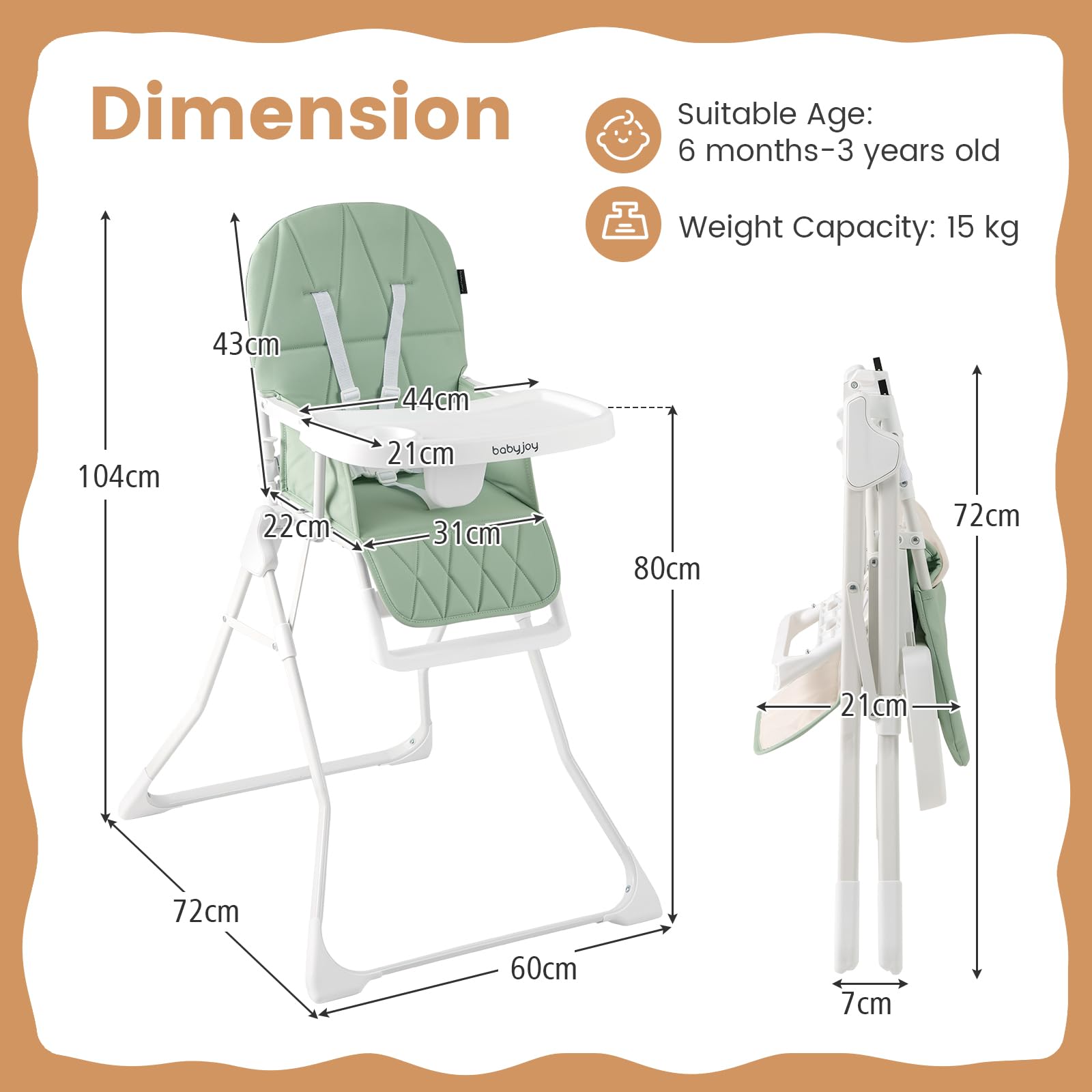 Foldable High Chair, Easy Clean Compact Highchair with Removable Adjustable Tray and PU Seat Cushion, 5-Point Safety Belt for Babies
