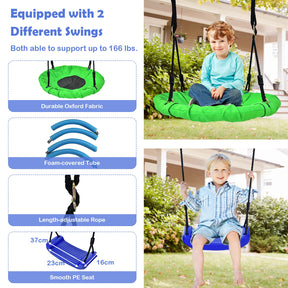 5-in-1 Outdoor Backyard Kids Swing Set with A-Shaped Metal Frame