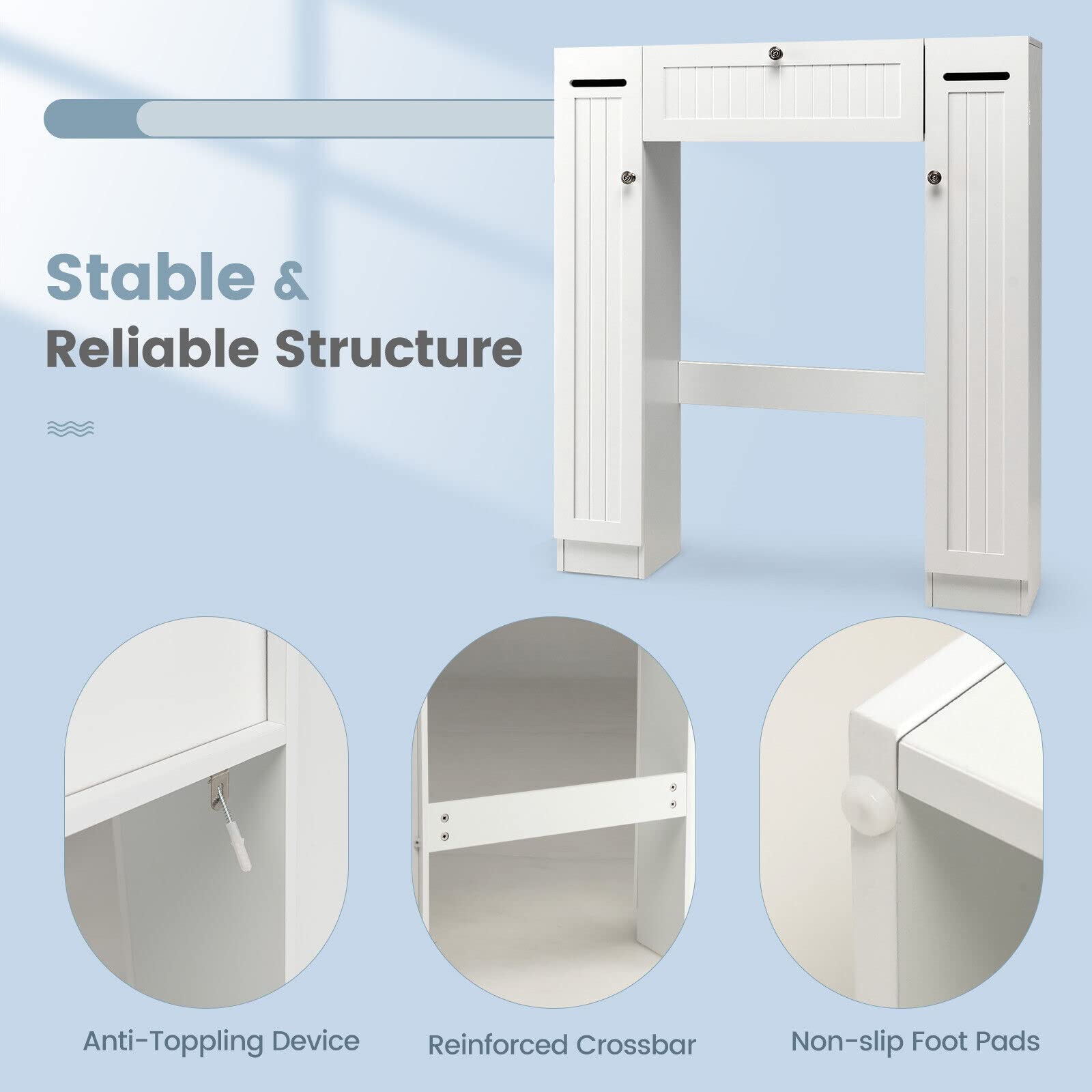Giantex Over The Toilet Storage Cabinet, Freestanding Toilet Organizer w/Adjustable Shelves & Toilet Paper Holders, White