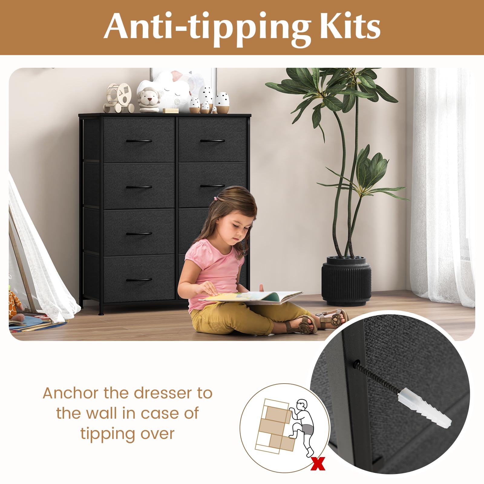 Fabric Dresser for Bedroom, Clothes Storage Organizer with 8 Drawers