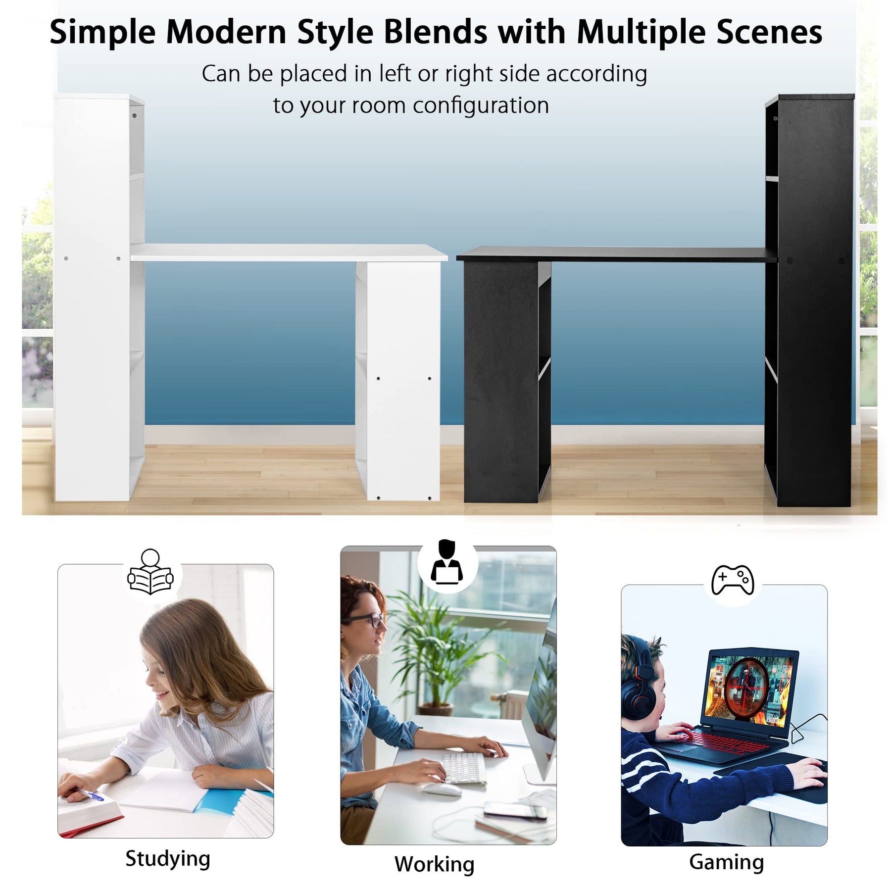 Giantex Reversible Computer Desk with Bookshelf