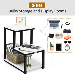 Bedside End Table, 3-Tier Side Table, 3 Storage Shelves, Space-Saving, Modern Sofa End Table Nightstand Unit
