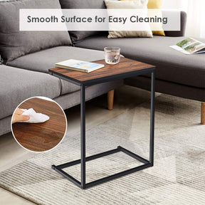 Snack Side Table, C-Shaped End Table for Sofa Couch, Bed, Wood Look Finish and Steel Frame, Space-Saving for Small Spaces