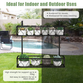 2-Tier Balcony Flowerpot Holder W/ 2 Planter Baskets