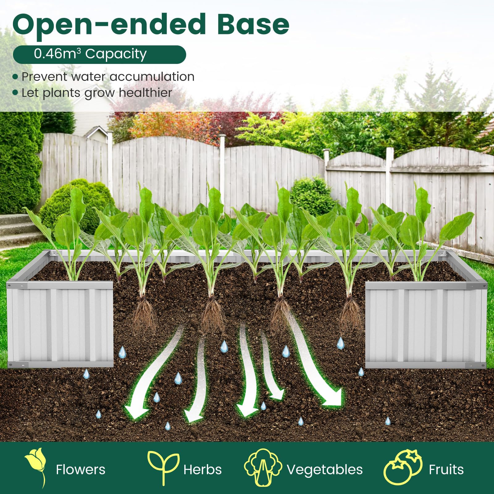 Galvanized Raised Garden Bed w/Mini Greenhouse Cover, Raised Metal Flower Bed w/Large Roll-up Window