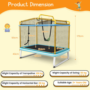 HONEY JOY 6FT Kids Trampoline, 3-in-1 Trampoline w/Swing & Horizontal Bar, Rectangle Toddler Trampoline