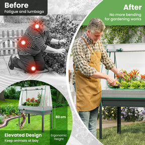 3-in-1 Raised Garden Bed w/Greenhouse Cover & Trellis, Galvanized Metal Elevated Planter Box w/Legs