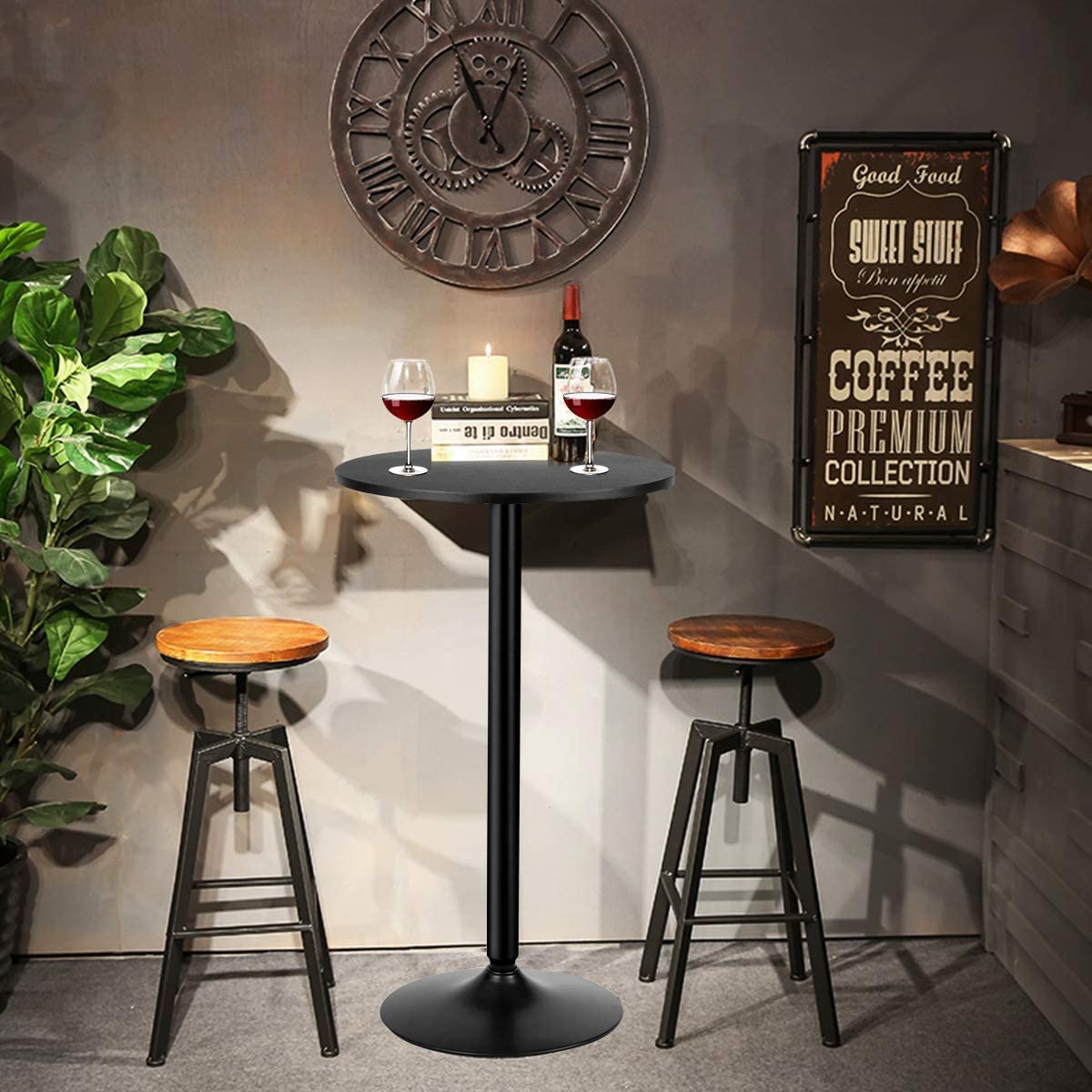 Giantex Pub Bar Table 60cm Round Top 102cm Height Modern Style Standing Circular Cocktail Table