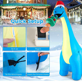 3.1M Christmas Inflatable Lighted Green Dinosaur with Hat