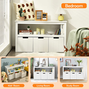 BABY JOY Kids Toy Storage Cabinet with 3 Removable Drawers, Rolling Wheels & Open Shelf