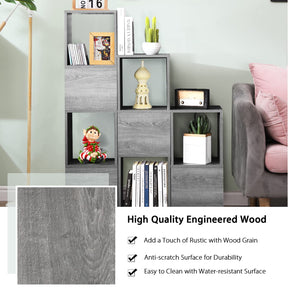 Giantex Wooden 9-Cube Bookcase, Free Combination Bookshelf, Multifunctional Storage Organizer, Grey