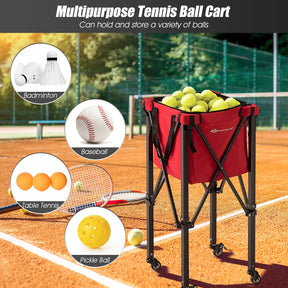 Foldable Tennis Ball Cart, Lightweight Aluminum Tennis Ball Hopper Basket w/Wheels