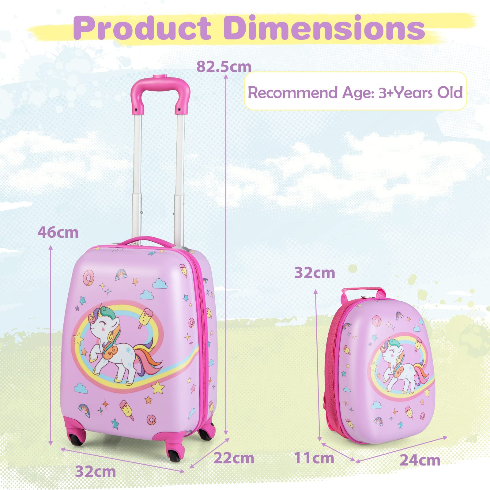 BABY JOY 2 PCS Kids Luggage Set, 13" & 16" Kids Carry On Suitcase Set