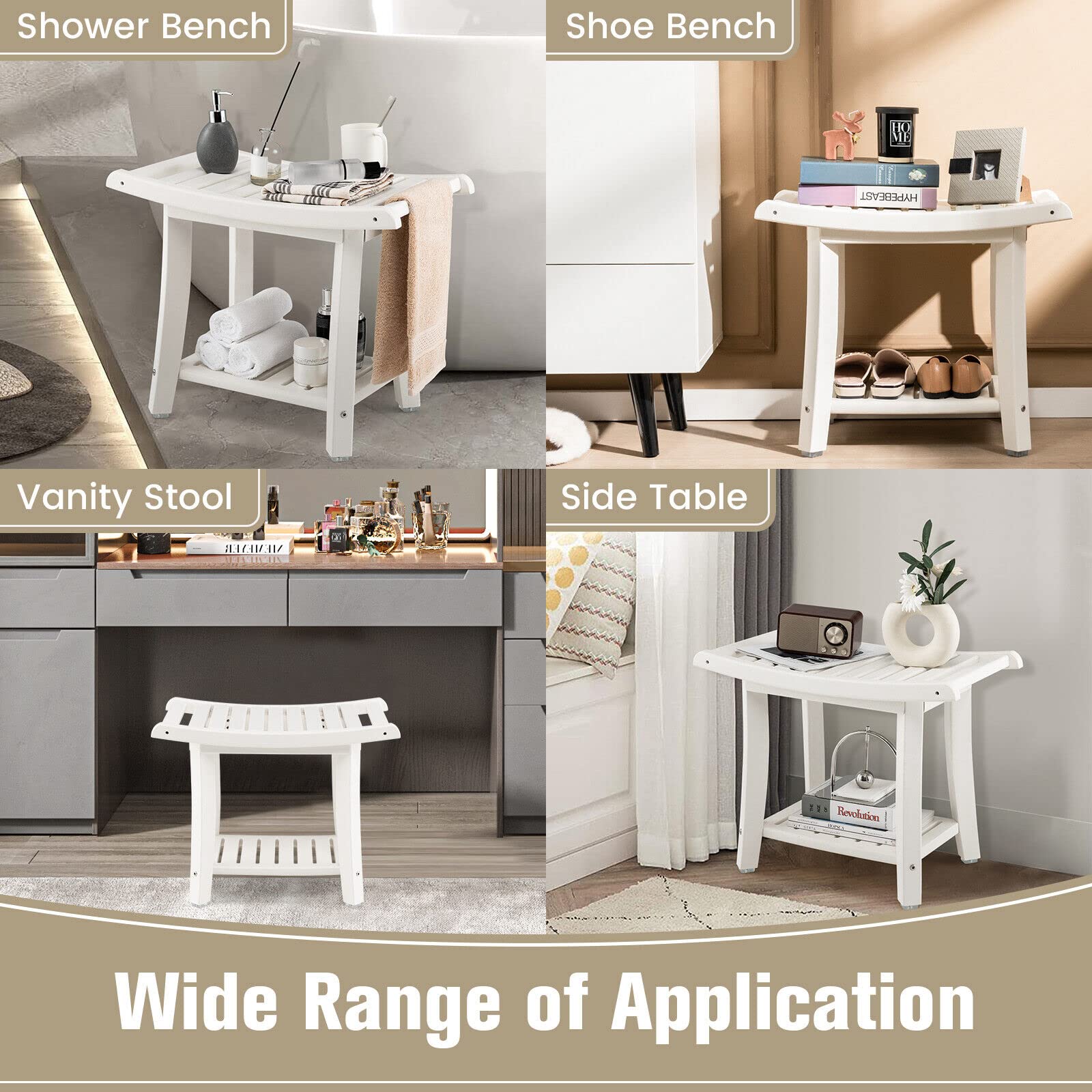 Giantex Shower Bench, Waterproof Bath Spa Shower Stool with Curved Seat