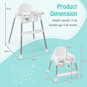 Baby High Chair, 4-in-1 Convertible Baby Highchair w/Removable 2-Psosition Double Tray