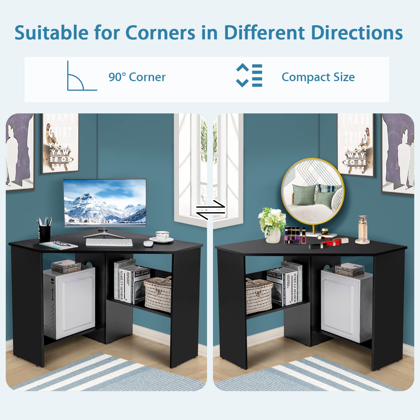 Compact Corner Desk, Corner Study Working Table