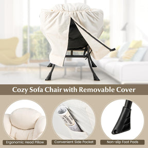 Lazy Chair with Ottoman, Modern Large Accent Chair with Folding Footrest, Head Pillow