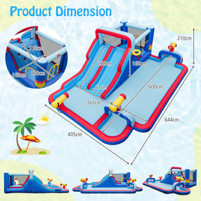 Water Slide Park, 5-in-1 Inflatable Jumping House w/Dual Slides, Climbing Wall (without Blower)
