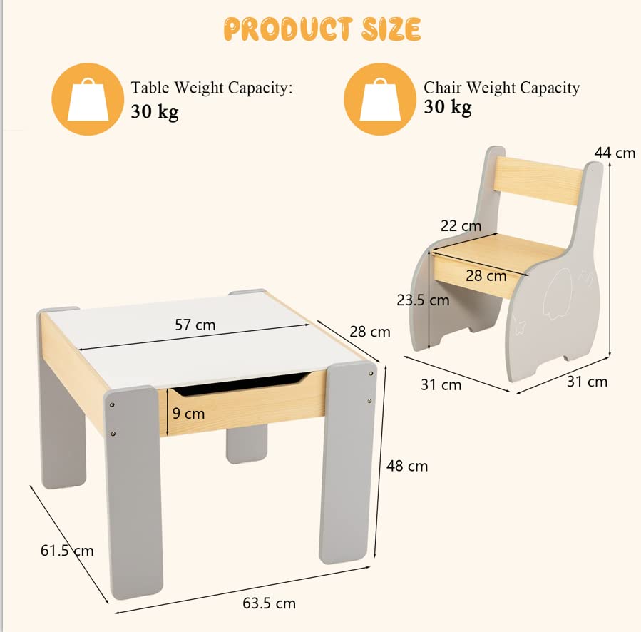 HONEY JOY Kids Table and Chair Set, 3-in-1 Wooden Activity Table and 2 Chairs for Drawing, Studying