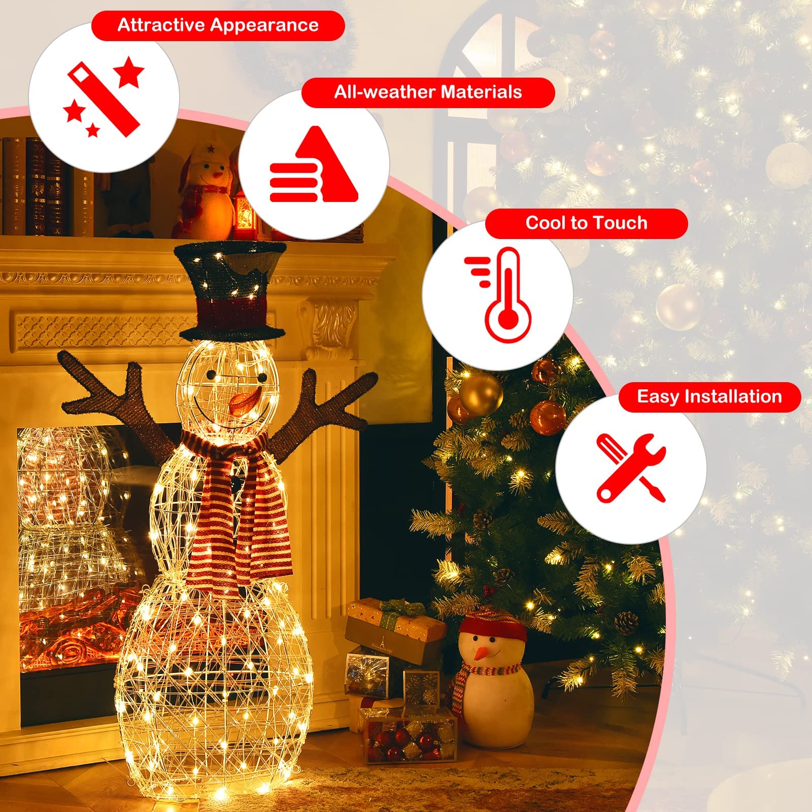 LED Christmas Lighted Snowman, Pre-lit Lighted Xmas 3D Snowman