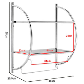 2-Tier Wall-Mounted Towel Organizer Rack with/2 Hanging Bars, Metal Bathroom Toilet Storage Shelf