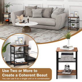 Giantex 3-Tier Industrial Side Table, Metal Frame Bedside Table