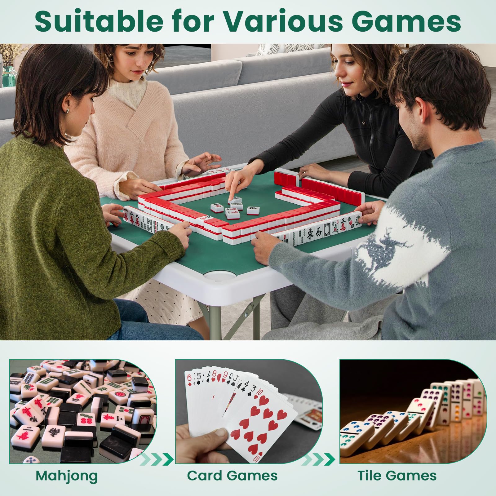 Giantex 90cm Folding Mahjong Table, 4 Player Game Card Table w/Cup Holders & Smooth Felt Mat