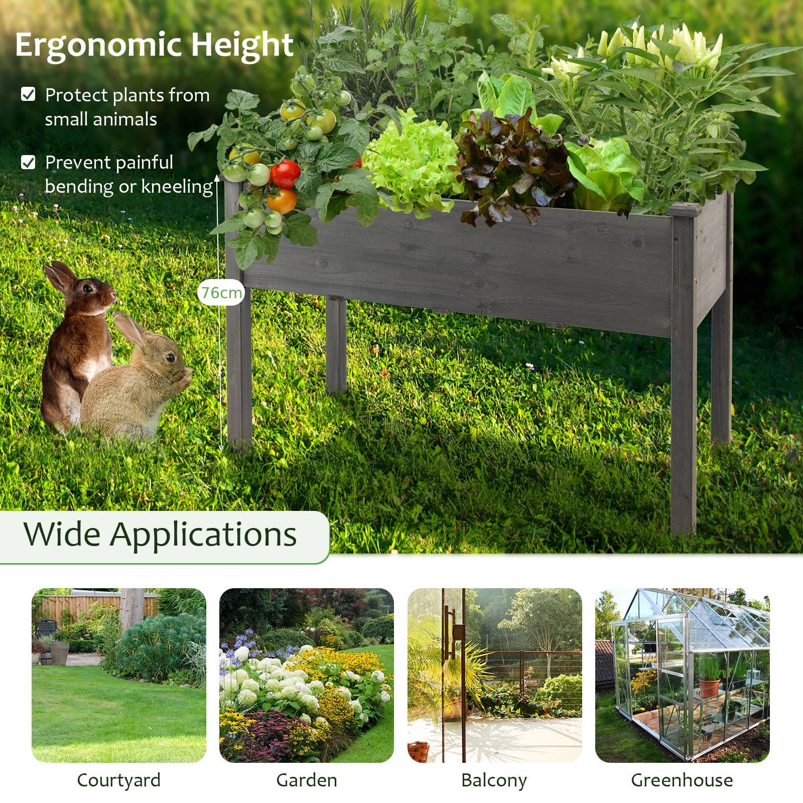 Giantex 76CM High Raised Wooden Garden Bed