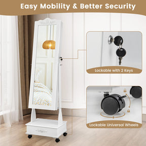 Giantex Jewelry Armoire with Full Length Mirror, Standing Lockable Jewelry Cabinet with Built-in LED Lights