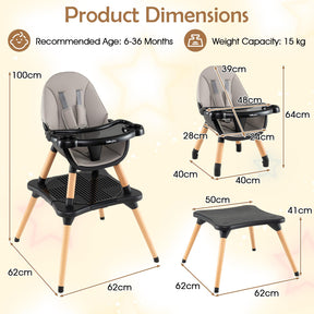 Convertible Table Chair Set w/Building Block Table, Safety Harness, Removable Tray