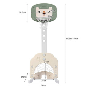 3-In-1 Children's Playground with Height-Adjustable Basketball Stand