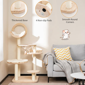 Building Block Cat Tree, 4-in-1 Large Wooden Cat Tower with Space Capsule Nest