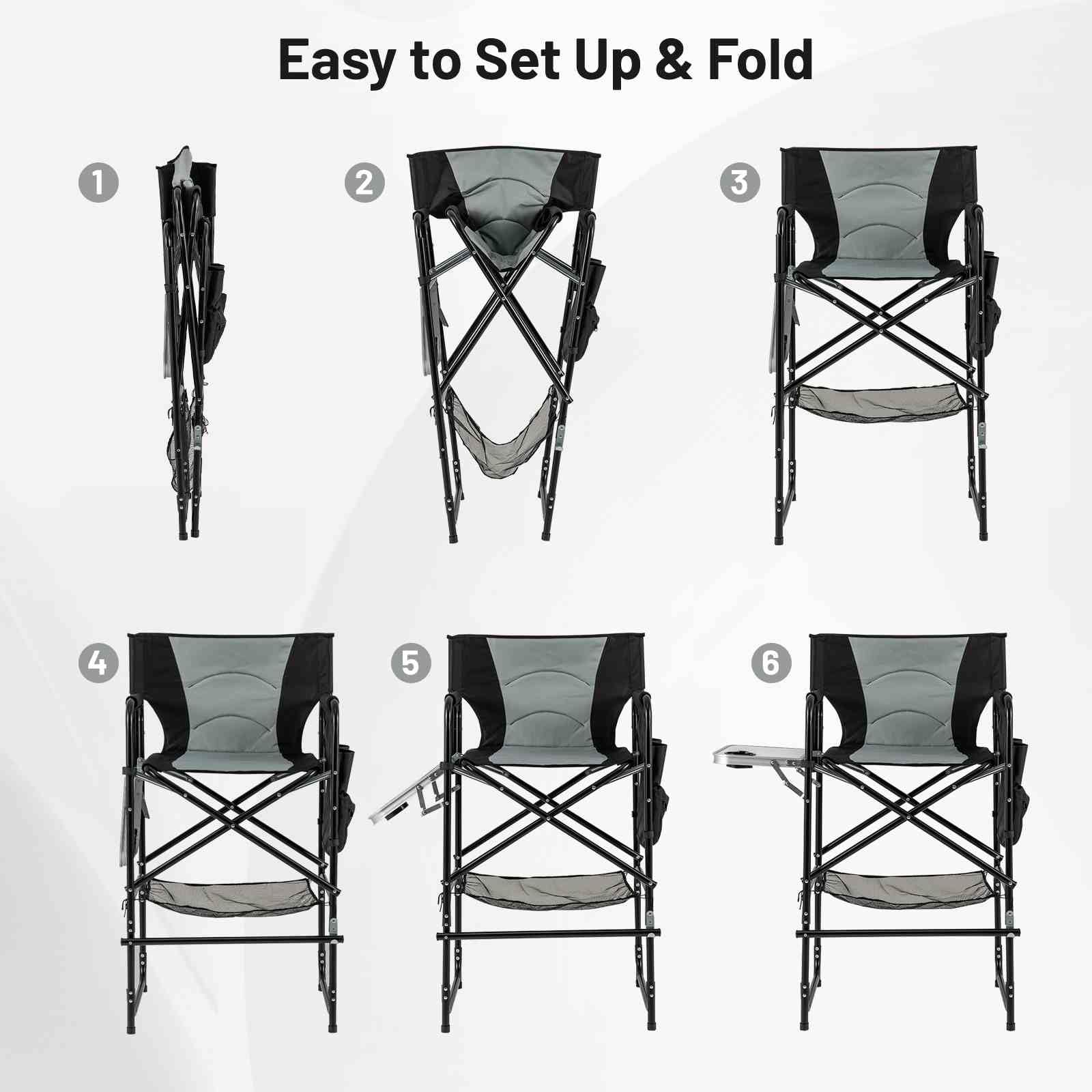 Giantex 116.5 cm Tall Directors Chair, Folding Makeup Artist Chair with Foldable Side Table & Footrest
