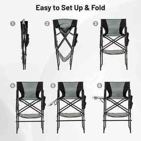Giantex 116.5 cm Tall Directors Chair, Folding Makeup Artist Chair with Foldable Side Table & Footrest
