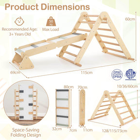 3-in-1 Pikler Triangle Climbing Set with Dual-Side Ramp and Adjustable Climbing Triangle