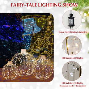 3 Pack Christmas Balls, Outdoor Hanging Light Spheres w/30 Cable Ties & 6 Stakes